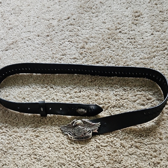 Harley-Davidson Other - Harley Davidson Men's Black Leather Belt with Silver Buckle, Size 34